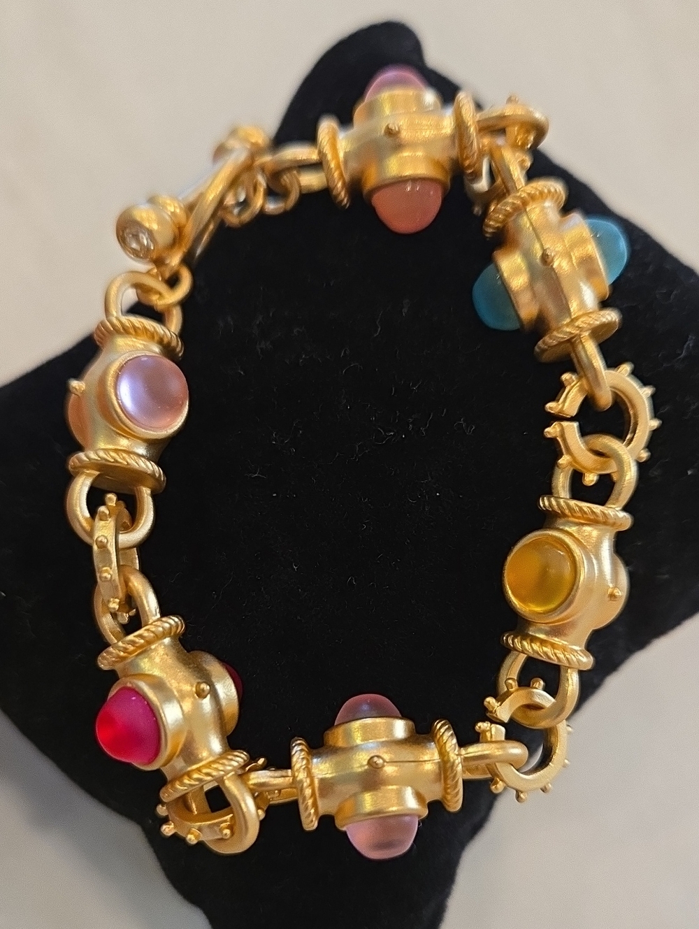 Chunky Gold Bracelet w/ Multicolor Beads. Layers Well - 7.9". 2 Avail